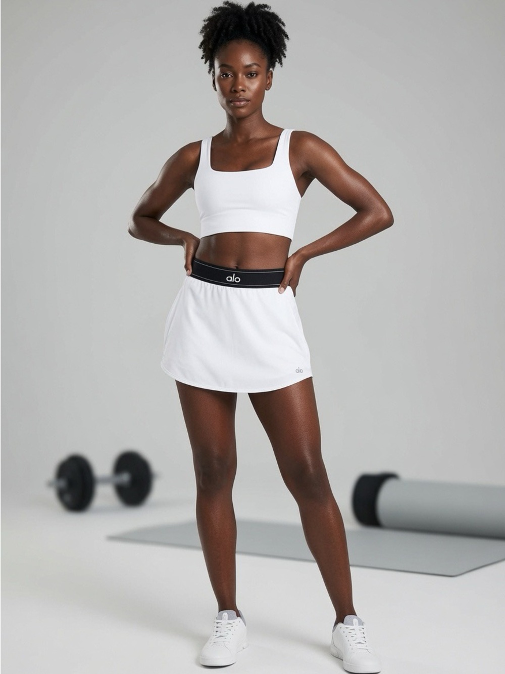 Alo White Skort with Black Logo Waistband
